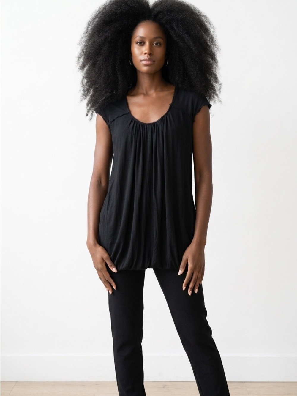 Yigal Azrouel Black Pleated Scoop Neck Tunic
